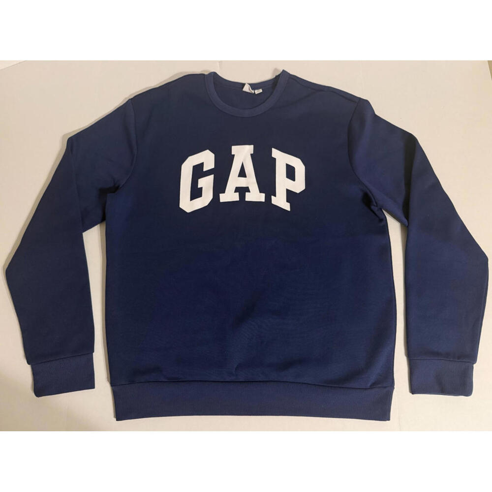 Gap Men's Logo Crewneck Sweatshirt Navy Blue Pullover Soft Knit Fleece Lined XL